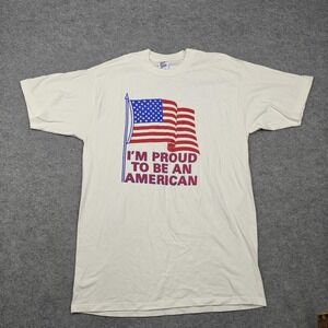 Vintage Jerzees Shirt Mens XL White Proud American Flag Graphic Tee Made USA